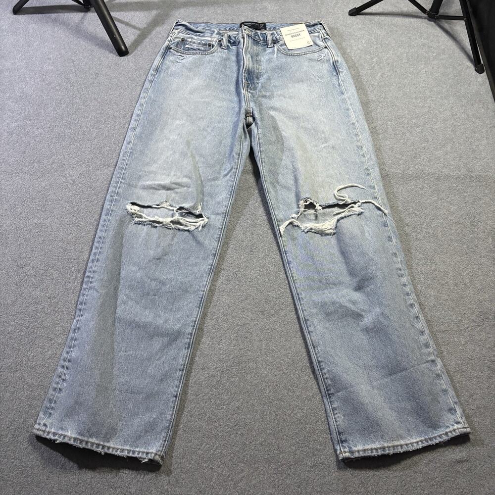 Abercrombie & Fitch Mens Baggy Jeans Authentic Rigid Denim Ripped Distressed NWT